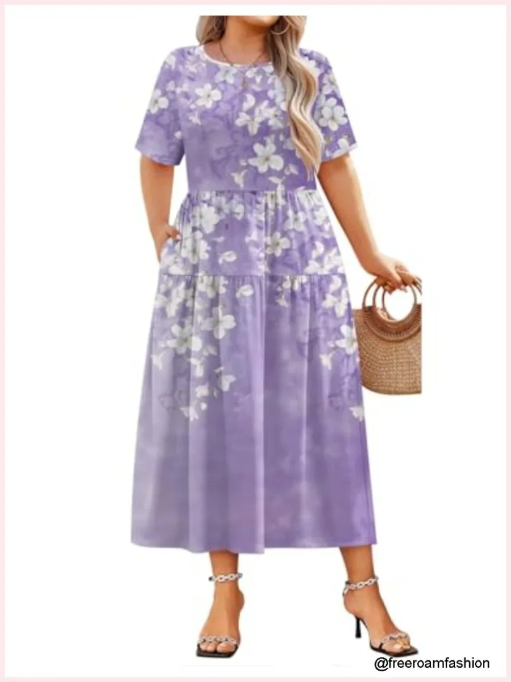 Plus Size Bohemian Short Sleeve Maxi Swing Dress with Pockets